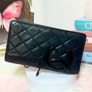 Chanel Long Wallet  Black Leather- authentic